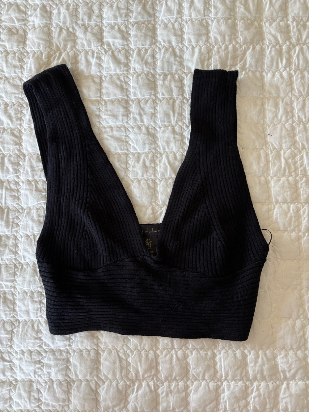 House of Harlow 1960 Black Ribbed V-Neck Crop Tank